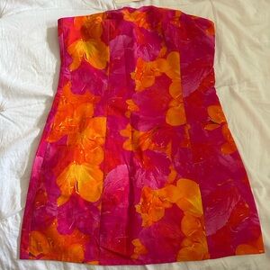 Vibrant Pink and Orange Strapless Dress